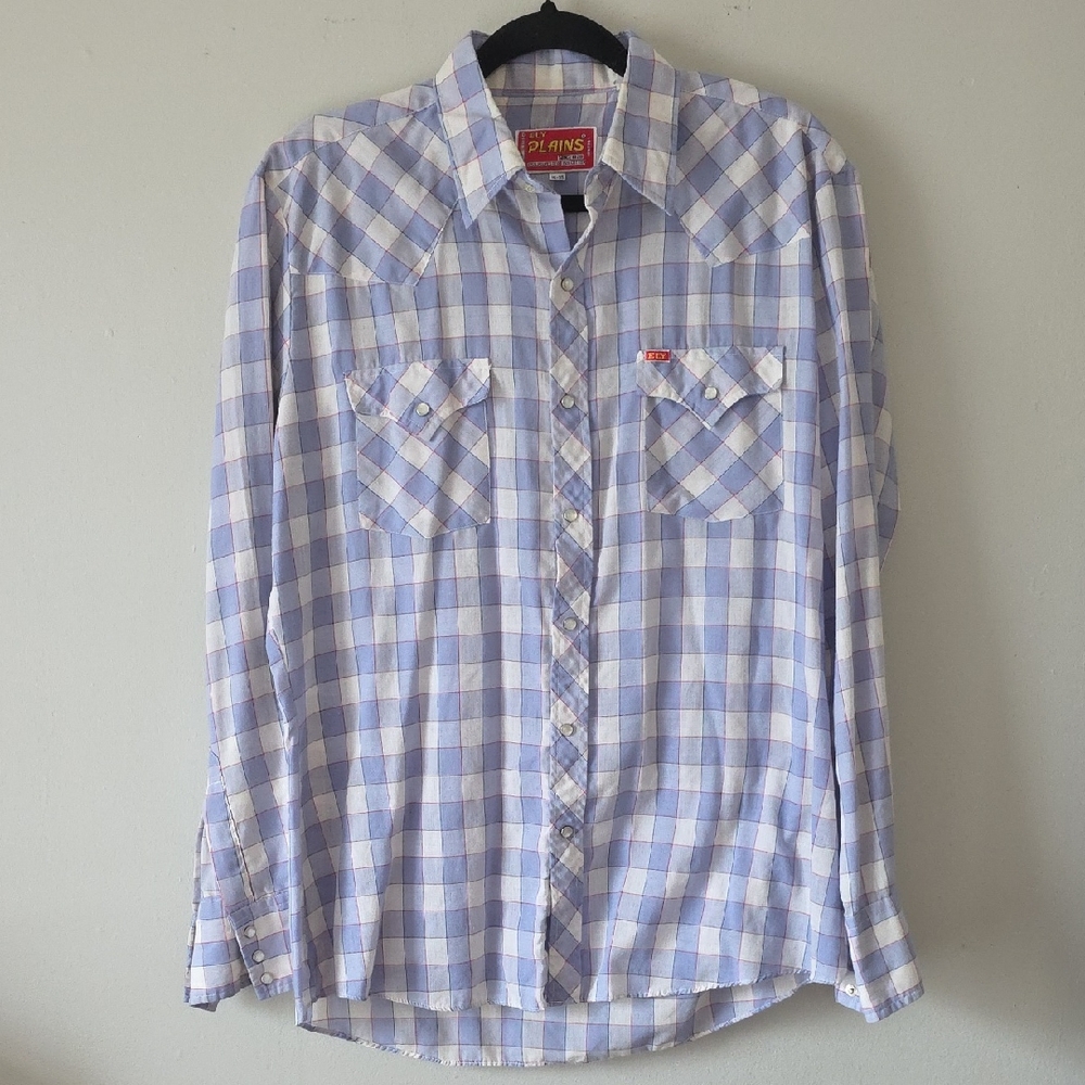 Vintage Ely Plains Plaid Western Button-Down Long Sleeve Shirt W Pearl Buttons